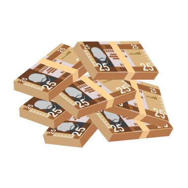 Güney Sudan Pound Vector Illustration. Güney Sudan parası tomarla para biriktirdi. Kağıt para 25 Db. Düz stil. Beyaz arka planda izole edilmiş. Basit minimal tasarım.