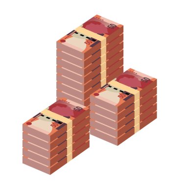 Güney Afrika Rand Vector Illustration. Afrika parası demet banknotlar hazırladı. Kağıt para 50 Db. Düz stil. Beyaz arka planda izole edilmiş. Basit minimal tasarım.