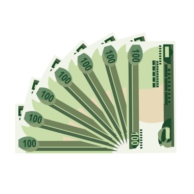 Etiyopya Birr Vector İllüstrasyonu. Etiyopya parası yığınla banknot hazırladı. Kağıt para 100 Br. Düz stil. Beyaz arka planda izole edilmiş. Basit minimal tasarım.