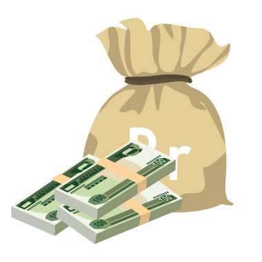 Etiyopya Birr Vector İllüstrasyonu. Etiyopya parası yığınla banknot hazırladı. Para çantası 100 Br. Düz stil. Beyaz arka planda izole edilmiş. Basit minimal tasarım.