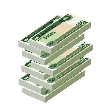 Etiyopya Birr Vector İllüstrasyonu. Etiyopya parası yığınla banknot hazırladı. Kağıt para 100 Br. Düz stil. Beyaz arka planda izole edilmiş. Basit minimal tasarım.