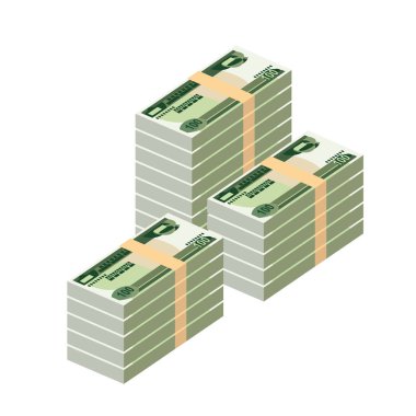 Etiyopya Birr Vector İllüstrasyonu. Etiyopya parası yığınla banknot hazırladı. Kağıt para 100 Br. Düz stil. Beyaz arka planda izole edilmiş. Basit minimal tasarım.