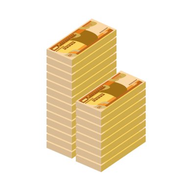 Etiyopya Birr Vector İllüstrasyonu. Etiyopya parası yığınla banknot hazırladı. Kağıt para 50 Br. Düz stil. Beyaz arka planda izole edilmiş. Basit minimal tasarım.