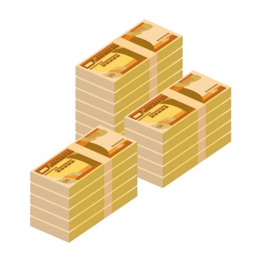 Etiyopya Birr Vector İllüstrasyonu. Etiyopya parası yığınla banknot hazırladı. Kağıt para 50 Br. Düz stil. Beyaz arka planda izole edilmiş. Basit minimal tasarım.
