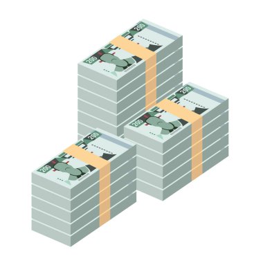 Lilangeni Vektör İllüstrasyonu. Eswatini 'nin parası tomarla para ayarladı. Kağıt para 200 E. Düz stil. Beyaz arka planda izole edilmiş. Basit minimal tasarım.