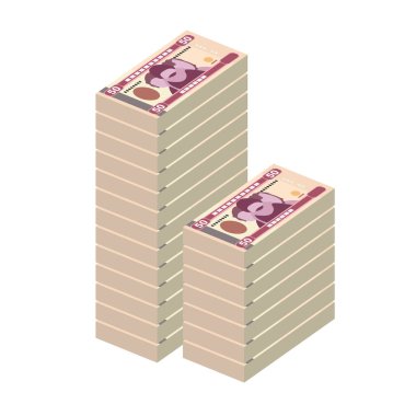 Nakfa Vektör İllüstrasyonu. Devasa Eritre paketleri tomar tomar banknotlar oluşturdu. Kağıt para 50 NFK. Düz stil. Beyaz arka planda izole edilmiş. Basit minimal tasarım.
