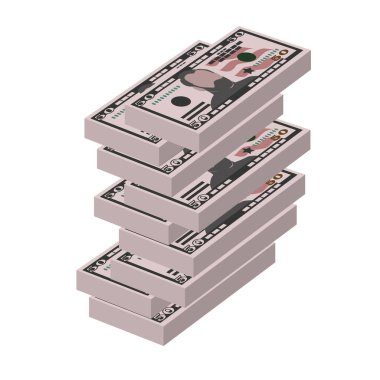 Amerikan Doları Vektör İllüstrasyonu. Amerikan parası demet banknotlar hazırladı. Kağıt para 50 dolar. Düz stil. Beyaz arka planda izole edilmiş. Basit minimal tasarım.
