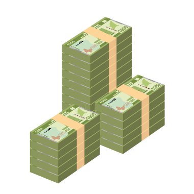 Sri Lanka Rupee Vektör İllüstrasyonu. Sri Lanka parası tomarla para ayarladı. Kağıt para 1000 Rs. Düz stil. Beyaz arka planda izole edilmiş. Basit minimal tasarım.