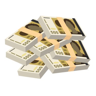 Norveç Krone Vektör İllüstrasyonu. Norveç parası demet banknotlar hazırladı. Kâğıt parası 500 kr. Düz stil. Beyaz arka planda izole edilmiş. Basit minimal tasarım.