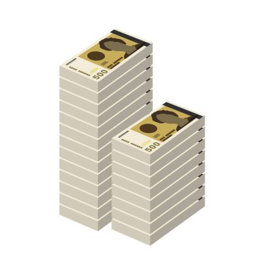 Norveç Krone Vektör İllüstrasyonu. Norveç parası demet banknotlar hazırladı. Kâğıt parası 500 kr. Düz stil. Beyaz arka planda izole edilmiş. Basit minimal tasarım.
