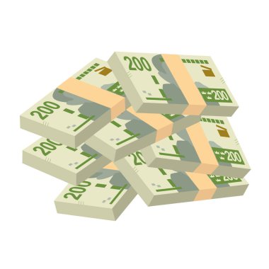 İsveç Krona Vektör İllüstrasyonu. İsveç parası demet banknotlar hazırladı. Kâğıt parası 200 kr. Düz stil. Beyaz arka planda izole edilmiş. Basit minimal tasarım.