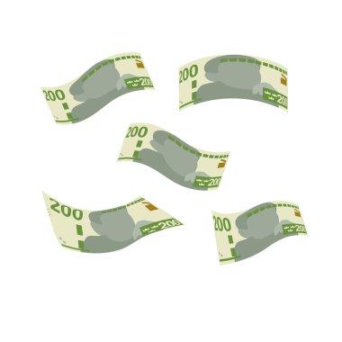 İsveç Krona Vektör İllüstrasyonu. İsveç parası demet banknotlar hazırladı. Düşüş, uçuş parası 200 kron. Düz stil. Beyaz arka planda izole edilmiş. Basit minimal tasarım.