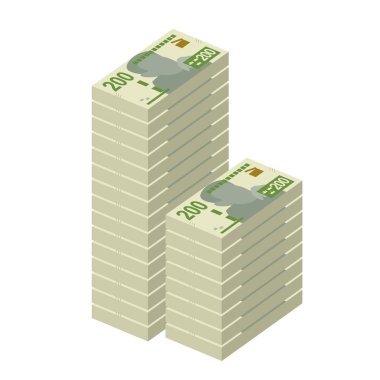 İsveç Krona Vektör İllüstrasyonu. İsveç parası demet banknotlar hazırladı. Kâğıt parası 200 kr. Düz stil. Beyaz arka planda izole edilmiş. Basit minimal tasarım.