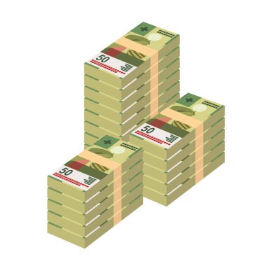 İsviçre Franc Vector Illustration. İsviçre ve Lihtenştayn 'ın parası tomar tomar banknotlar oluşturdu. Kağıt para 50 fr. Düz stil. Beyaz arka planda izole edilmiş. Basit minimal tasarım.