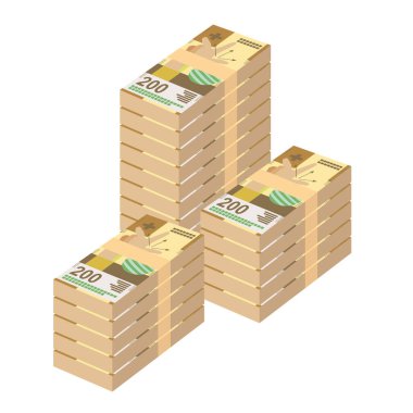 İsviçre Franc Vector Illustration. İsviçre ve Lihtenştayn 'ın parası tomar tomar banknotlar oluşturdu. Kağıt para 200 fr. Düz stil. Beyaz arka planda izole edilmiş. Basit minimal tasarım.