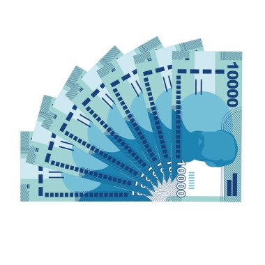 Şili Peso Vektör İllüstrasyonu. Şili parası demet banknotlar hazırladı. Kağıt para 10000 CLP. Düz stil. Beyaz arka planda izole edilmiş. Basit minimal tasarım.