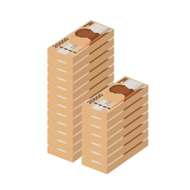 Şili Peso Vektör İllüstrasyonu. Şili parası demet banknotlar hazırladı. Kağıt para 20.000 CLP. Düz stil. Beyaz arka planda izole edilmiş. Basit minimal tasarım.