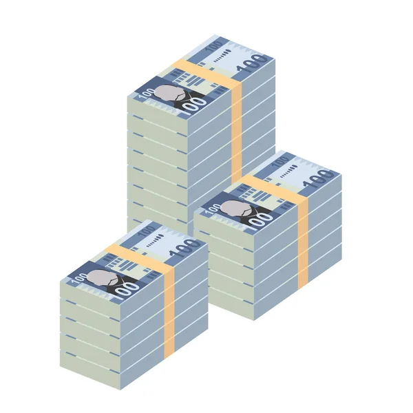 Ilustracja Wektora Południowego Sudanu Pieniądze Sudanu Południowego Ustawiają Pakiety Banknotów — Wektor stockowy
