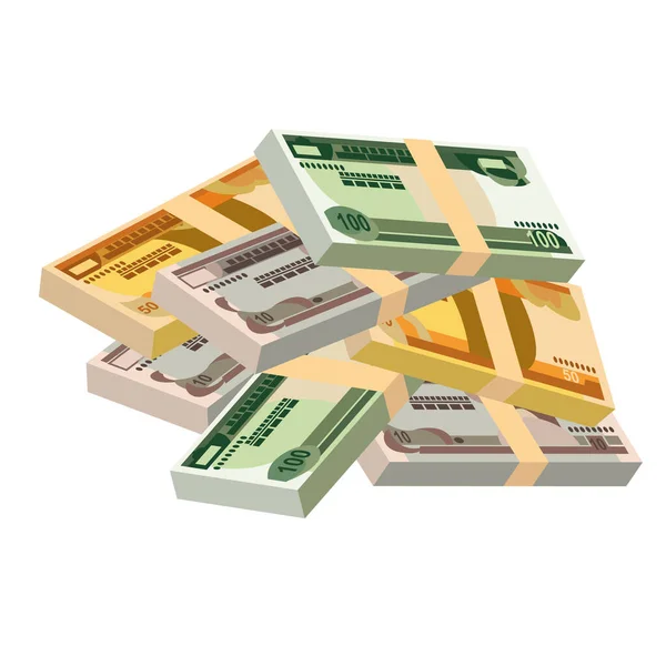 Эфиопская Векторная Иллюстрация Бирра Деньги Эфиопии Складывают Банкноты Бумажные Деньги — стоковый вектор
