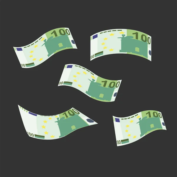 欧式向量图解 欧洲货币组合捆扎钞票 飞钱100欧元 平淡的风格 被白色背景隔离 最简单的设计 — 图库矢量图片