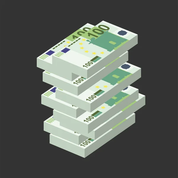 Euro Vector Ilustração Europa Dinheiro Conjunto Notas Pacote Dinheiro Papel — Vetor de Stock