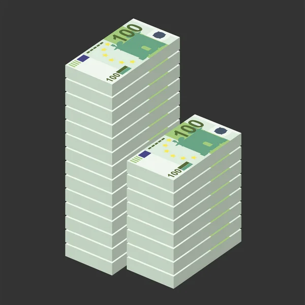 欧式向量图解 欧洲货币组合捆扎钞票 纸币100欧元 平淡的风格 被白色背景隔离 最简单的设计 — 图库矢量图片