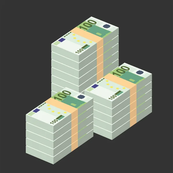 欧式向量图解 欧洲货币组合捆扎钞票 纸币100欧元 平淡的风格 被白色背景隔离 最简单的设计 — 图库矢量图片