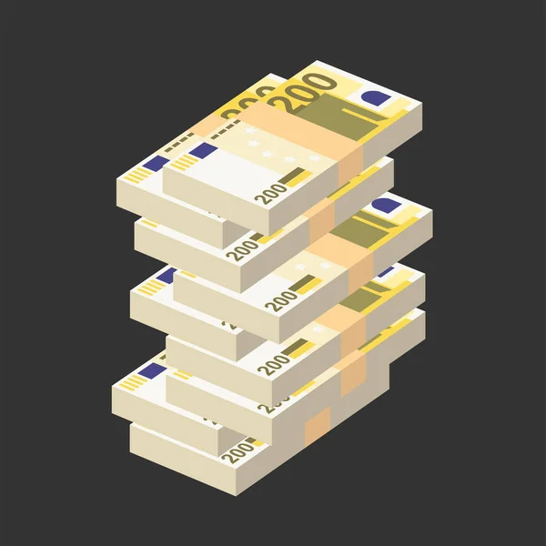 Eurovectorillustratie Europa Geld Bundelt Bankbiljetten Papiergeld 200 Eur Vlakke Stijl — Stockvector