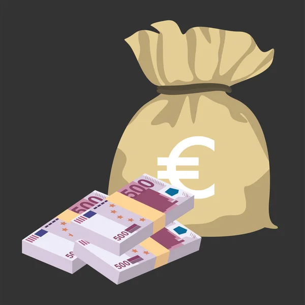 Euro Vector Illustration Dinero Europeo Fija Los Billetes Combinados Bolsa — Archivo Imágenes Vectoriales