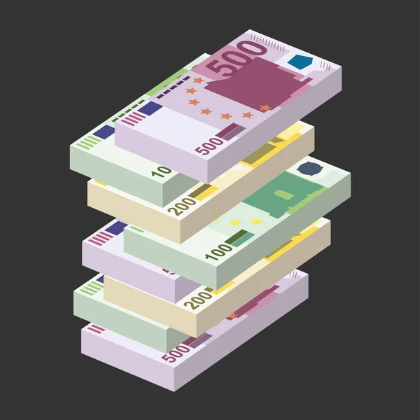 Euro Vector Illustration Dinero Europeo Fija Los Billetes Combinados Papel — Vector de stock
