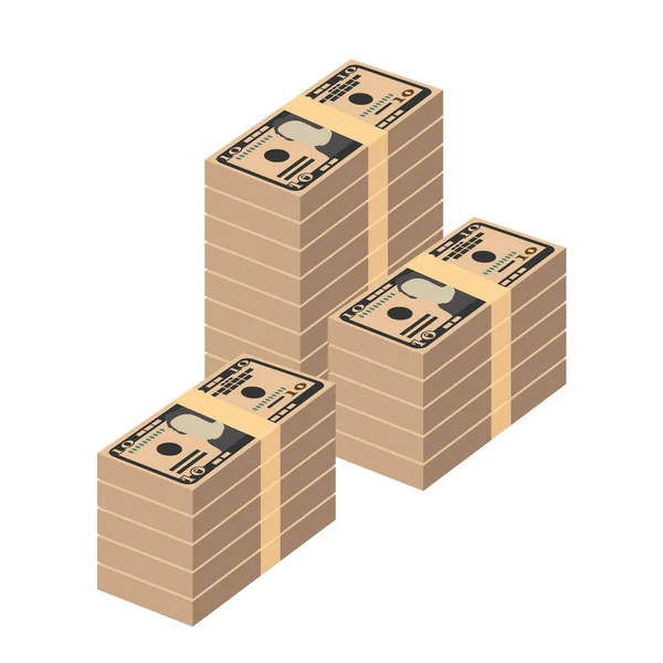 Dólar Americano Vector Illustration Eua Dinheiro Conjunto Notas Pacote Dinheiro — Vetor de Stock