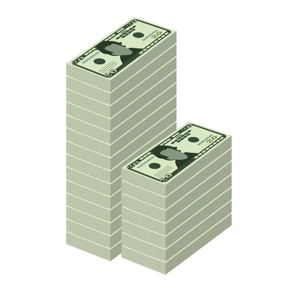 Amerikaanse Dollar Vector Illustratie Verenigde Staten Geld Set Bundel Bankbiljetten — Stockvector