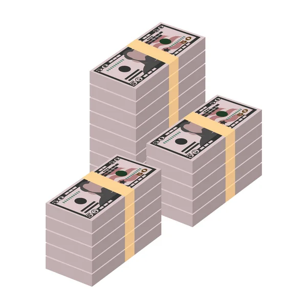 Векторная Иллюстрация Американского Доллара Денежные Средства Сша Устанавливают Банкноты Бумажные — стоковый вектор