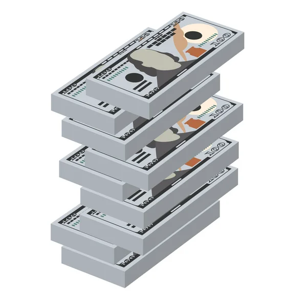 Dólar Americano Vector Illustration Eua Dinheiro Conjunto Notas Pacote Dinheiro — Vetor de Stock