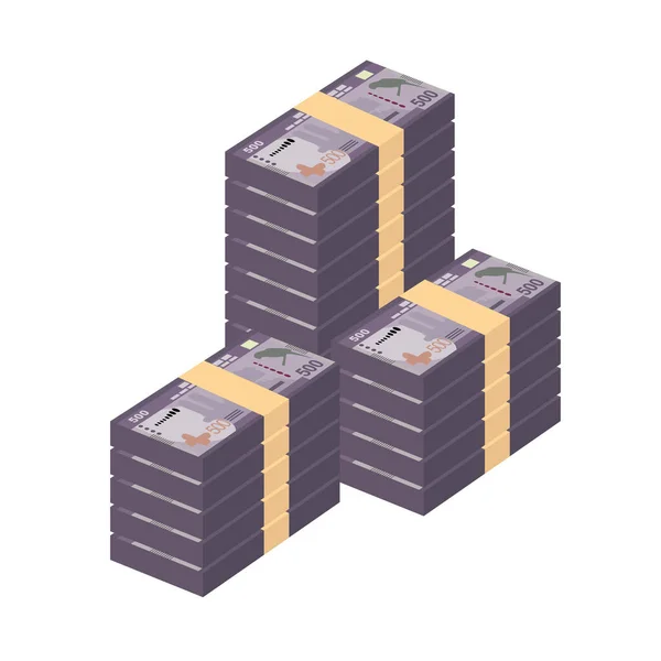 斯里兰卡Rupee Vector Illustration 斯里兰卡货币组合捆扎钞票 纸币500卢比 平淡的风格 被白色背景隔离 最简单的设计 — 图库矢量图片