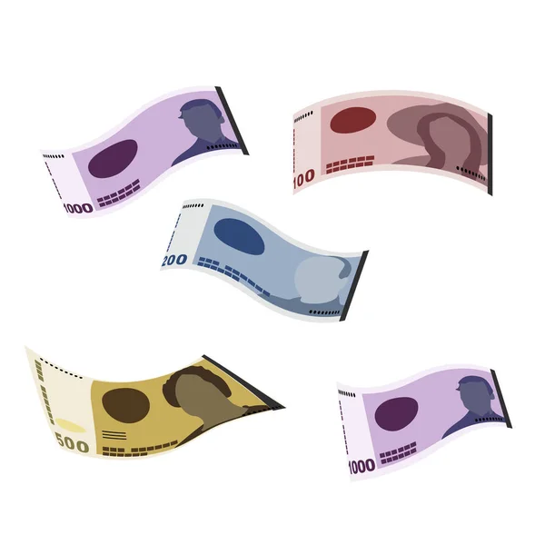 Norwegian Krone Vector Illustration Norway Money Set Bundle Banknotes Falling — Stock Vector