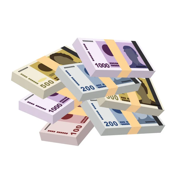 Norwegian Krone Vector Illustration Norvegia Banconote Bundle Set Denaro Soldi — Vettoriale Stock