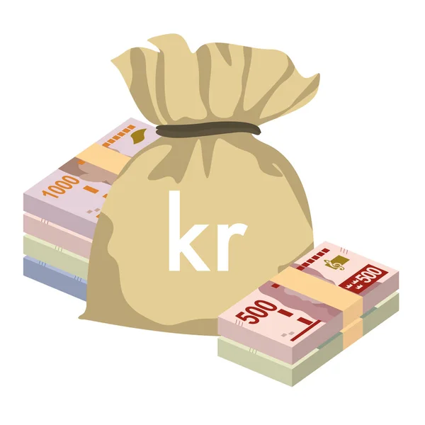 Swedish Krona Vector Illustration Inglés Suecia Fijó Paquete Billetes Bolsa — Vector de stock