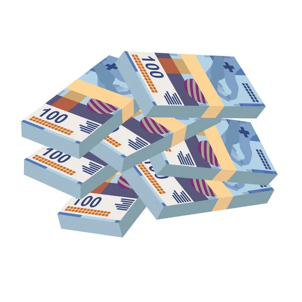 Svájci Frank Vektor Illusztráció Svájc Liechtenstein Pénzköteg Bankjegyek Papírpénz 100 — Stock Vector
