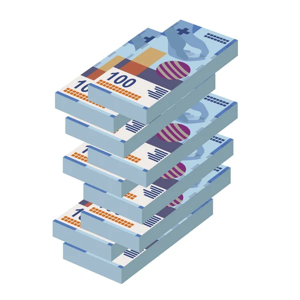 Swiss Franc Vector Illustration Swiss Liechtenstein Uang Set Bundel Uang - Stok Vektor