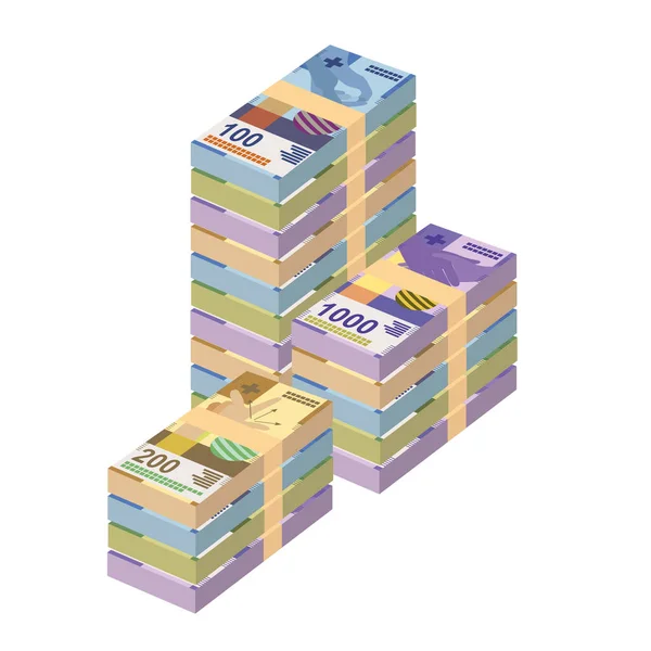 Sviçre Franc Vector Illustration Sviçre Lihtenştayn Parası Tomar Tomar Banknotlar — Stok Vektör