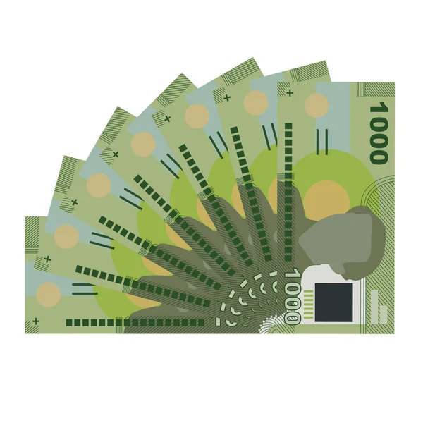 Şili Peso Vektör İllüstrasyonu. Şili parası demet banknotlar hazırladı. Kağıt para 1000 CLP. Düz stil. Beyaz arka planda izole edilmiş. Basit minimal tasarım.