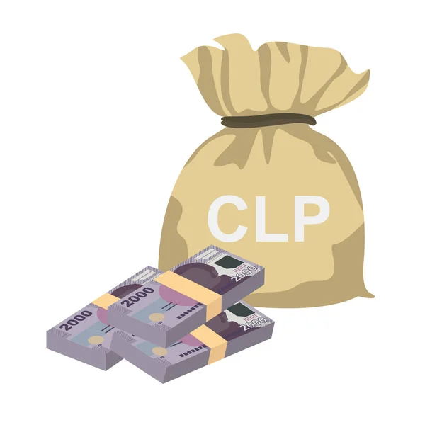 Chilijska Ilustracja Wektora Peso Chile Zestaw Pieniędzy Pakiety Banknotów Torba — Wektor stockowy