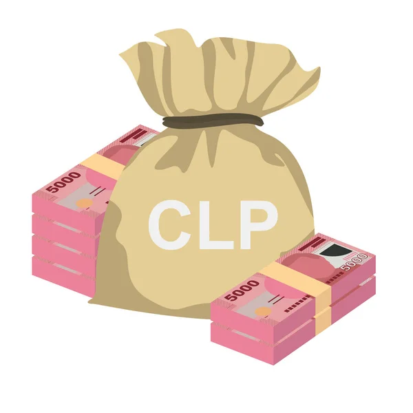 Chilijska Ilustracja Wektora Peso Chile Zestaw Pieniędzy Pakiety Banknotów Worek — Wektor stockowy