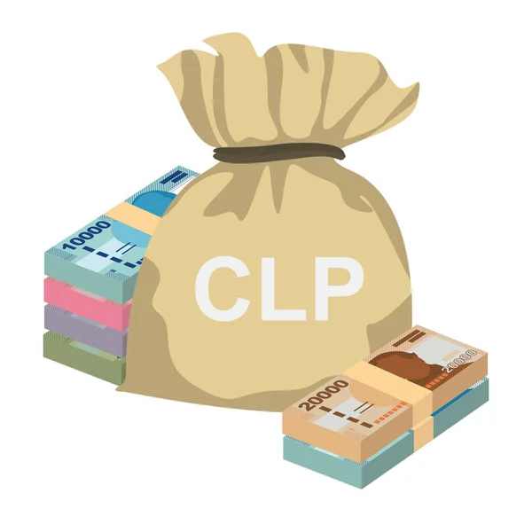 Chilijska Ilustracja Wektora Peso Chile Zestaw Pieniędzy Pakiety Banknotów Torba — Wektor stockowy