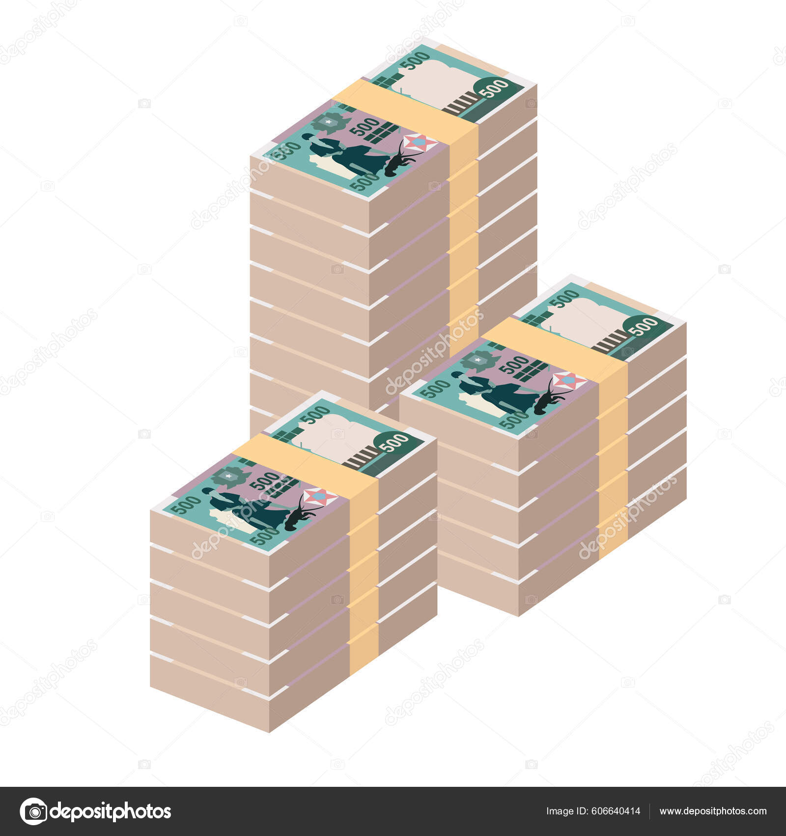 索马里先令矢量图解索马里货币套汇成捆钞票纸货币500 Sos 平淡的风格被白色背景隔离最简单的设计图库矢量图©Zhuna 606640414