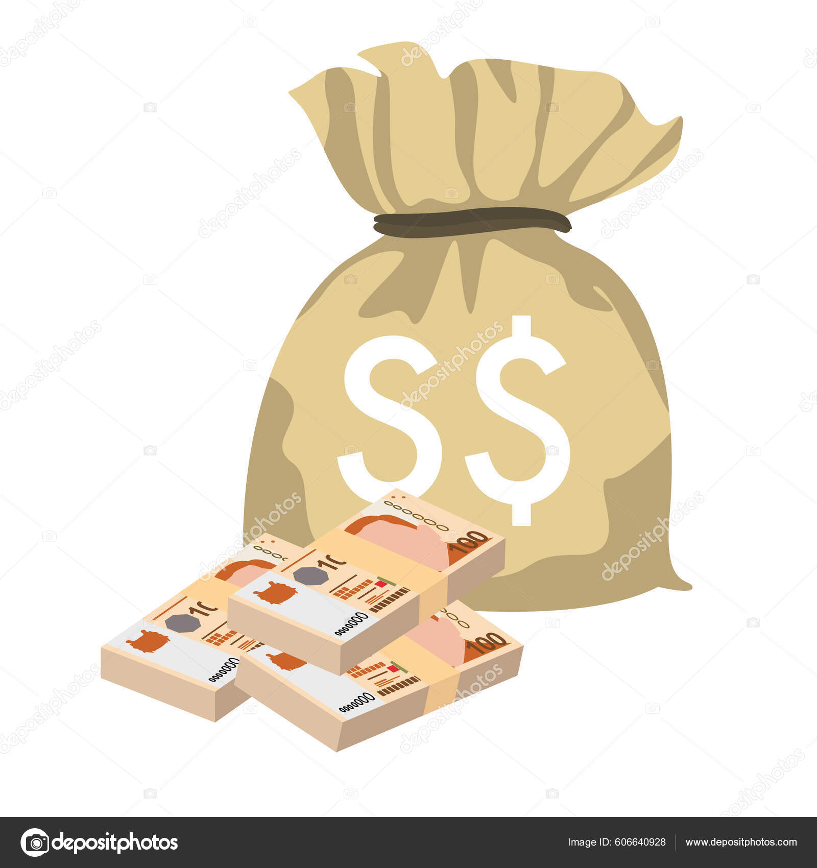 新加坡元矢量图解新加坡文莱货币套汇成捆钞票钱袋100 Sgd 平淡的风格被白色背景隔离最简单的设计图库矢量图©Zhuna 606640928