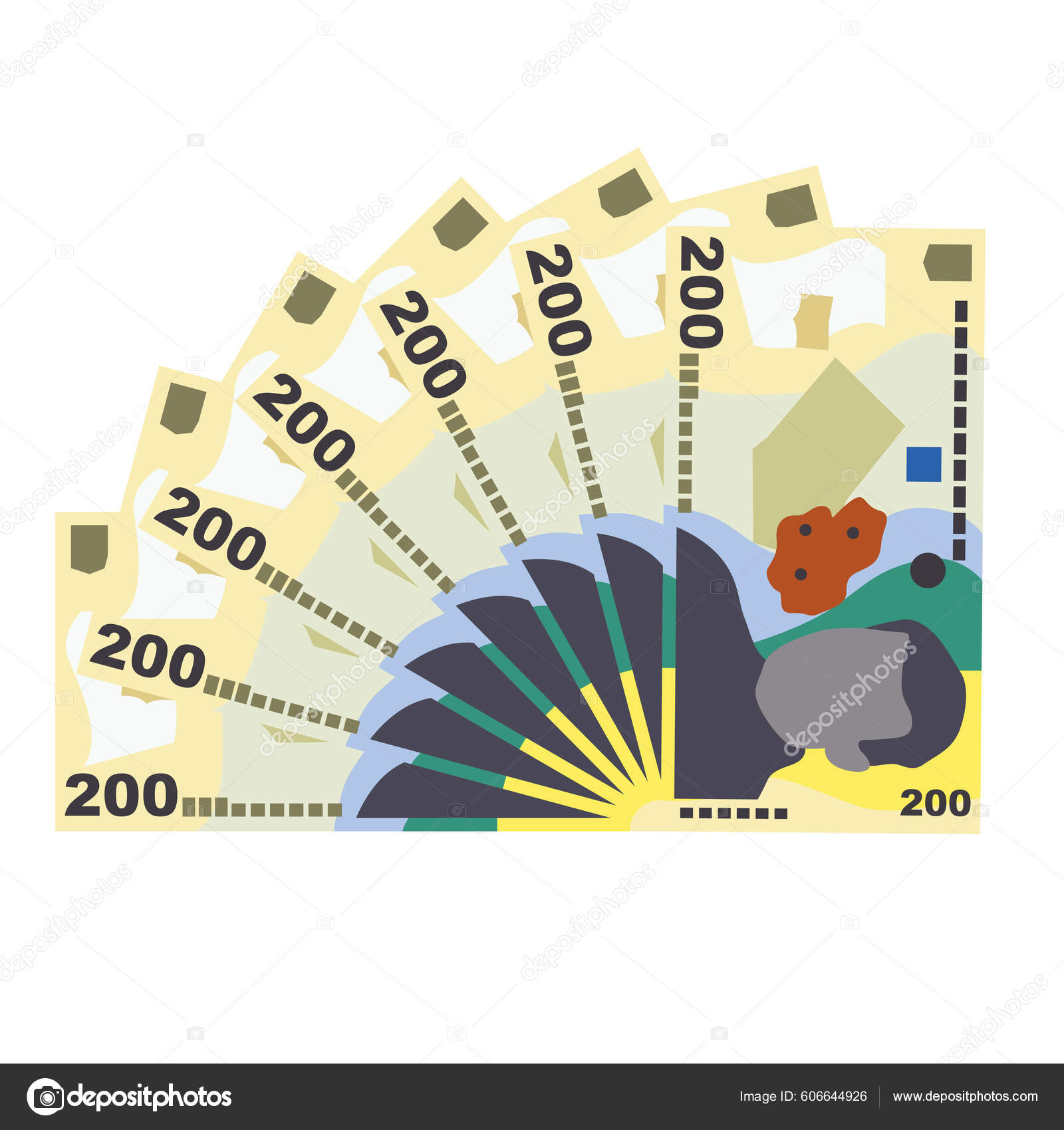 罗马尼亚语Leu矢量图解罗马尼亚货币套汇钞票纸币200元人民币平淡的风格被白色背景隔离最简单的设计图库矢量图©Zhuna 606644926