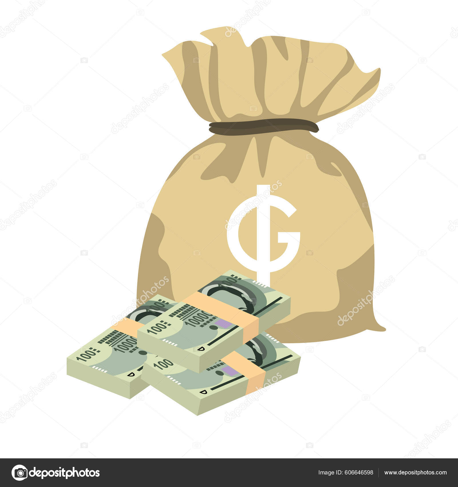 巴拉圭瓜拉尼病媒图解巴拉圭货币组合捆扎钞票钱袋10万Pyg平淡的风格被白色背景隔离最简单的设计图库矢量图©Zhuna 606646598