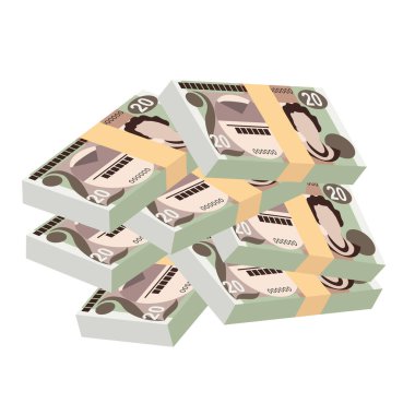 Saint Helena Pound Vector İllüstrasyonu. Atlantik Adaları 'nın parası tomarla para biriktirdi. Kağıt parası 20 SHP. Düz stil. Beyaz arka planda izole edilmiş. Basit minimal tasarım.